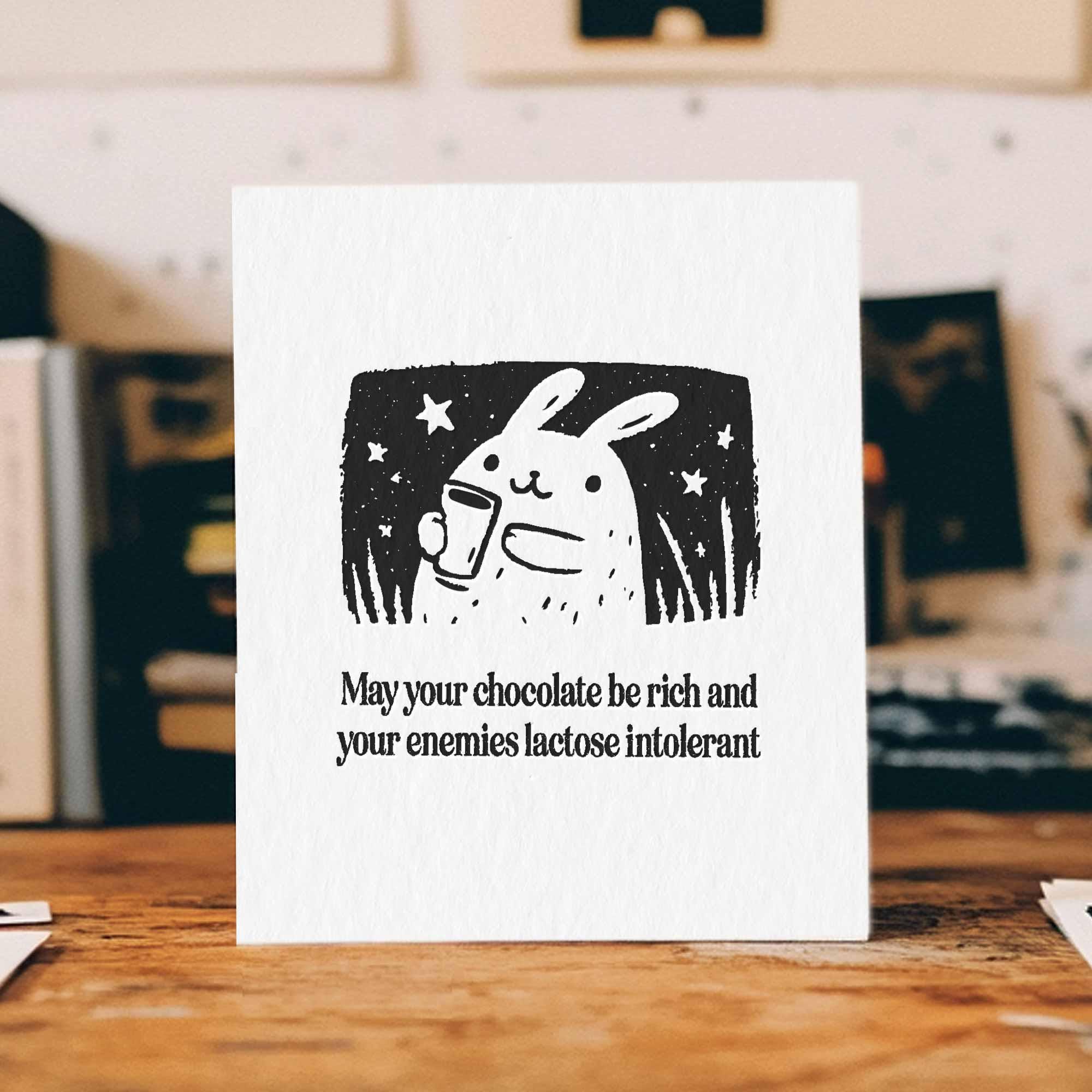 Funny Easter Bunny Card, Chocolate Lover Card, Witty Sarcastic Lactose Intolerant Joke, Quirky Holiday Greeting, Snarky Friendship Card