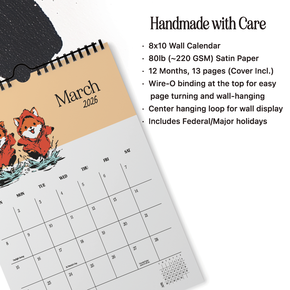 2026 Novelty Kawaii Wall Calendar