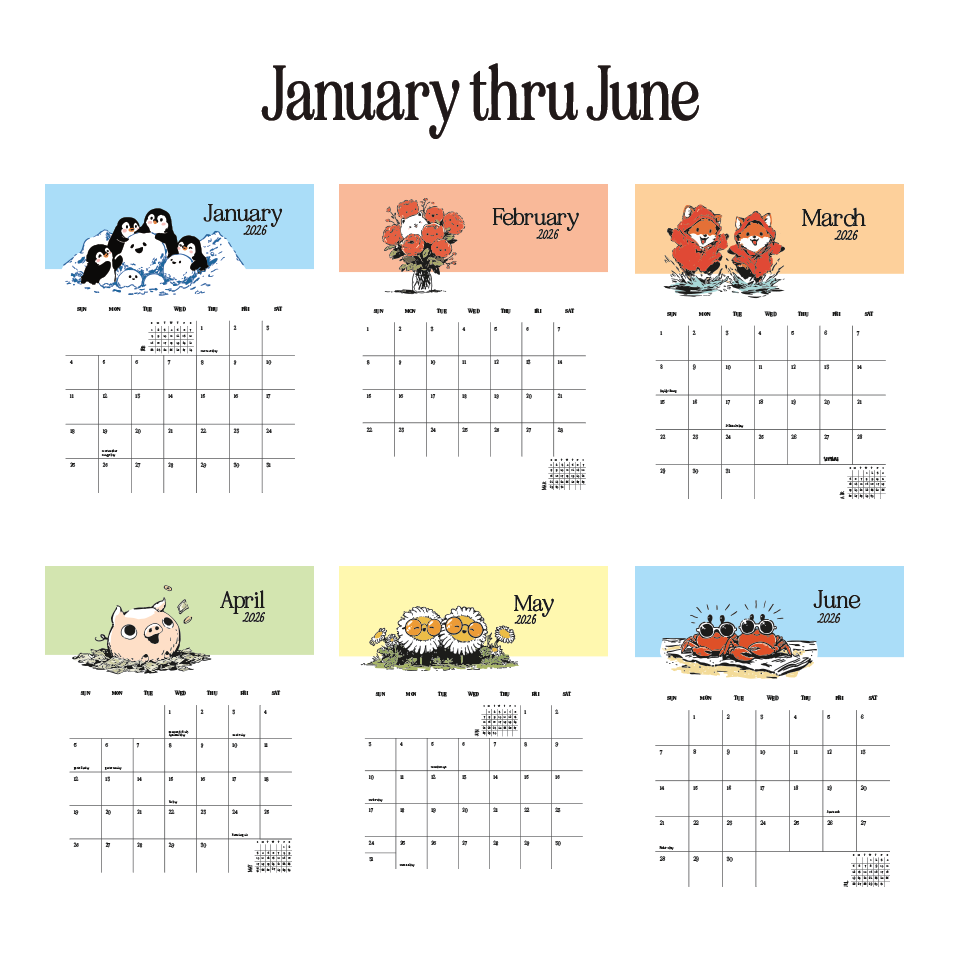 2026 Novelty Kawaii Wall Calendar