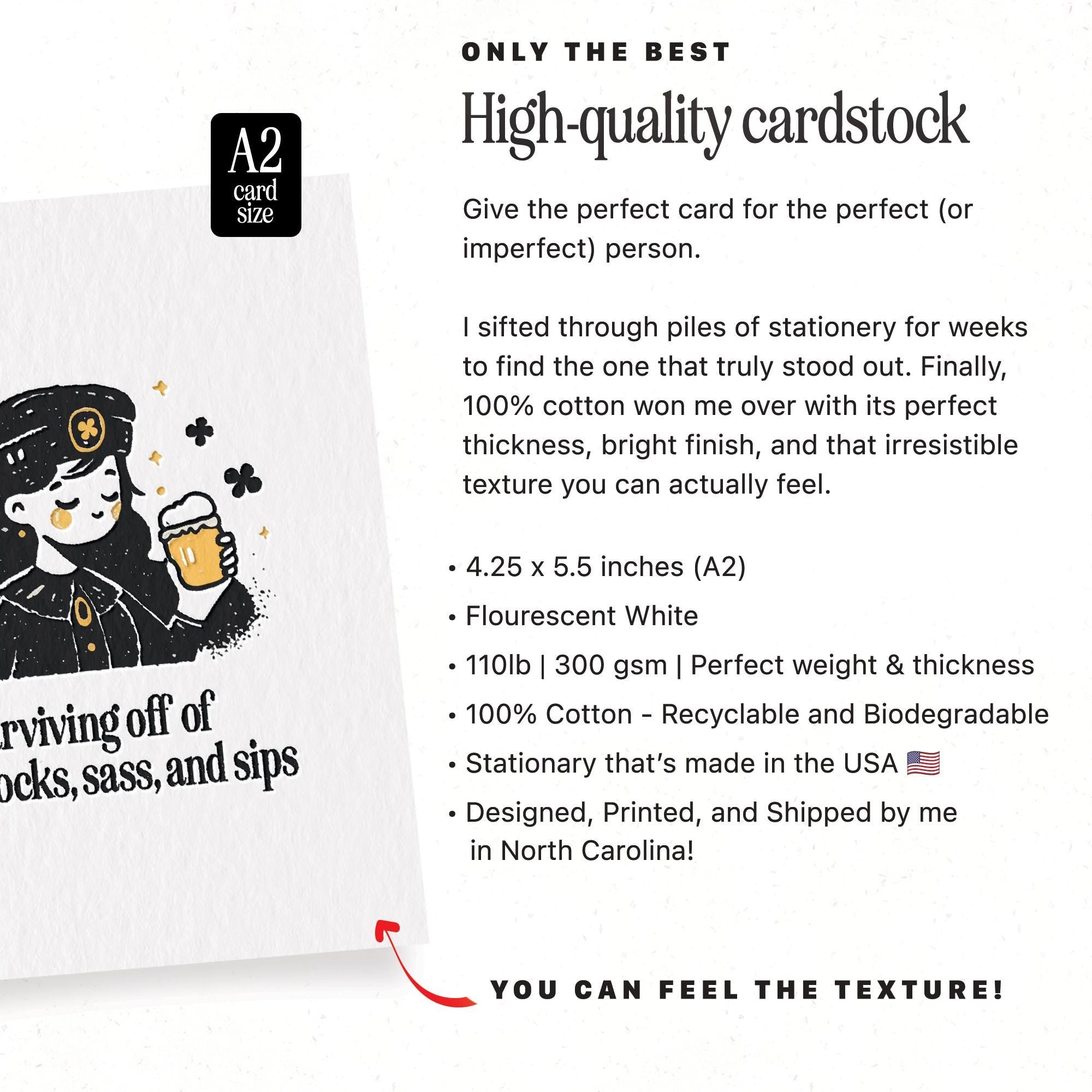 The Sassy Lass St. Patricks Day Card, Funny Greeting, Witty Irish Luck Shamrock Joke Humor, 4 Leaf Clover, Card For Friends, Sass and Sips