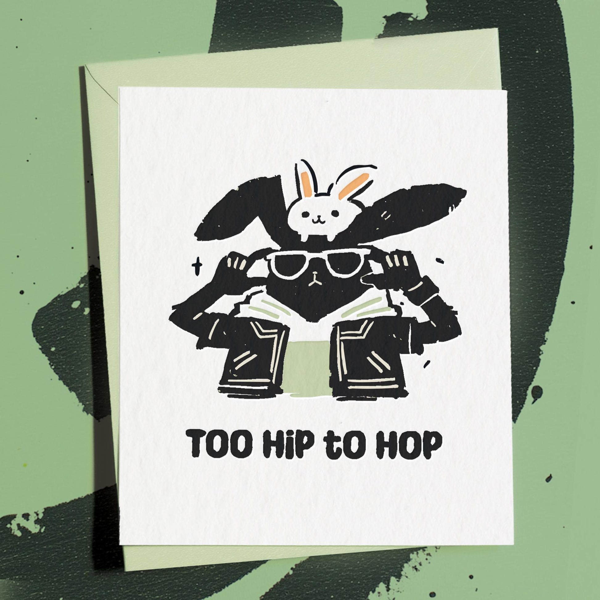 Too Hip to Hop Funny Bunny Greeting Card Cool Hip Hop Easter Card Cute Kawaii Bunny, Fun Rabbit with Shades Illustration Hipster Easter Gift