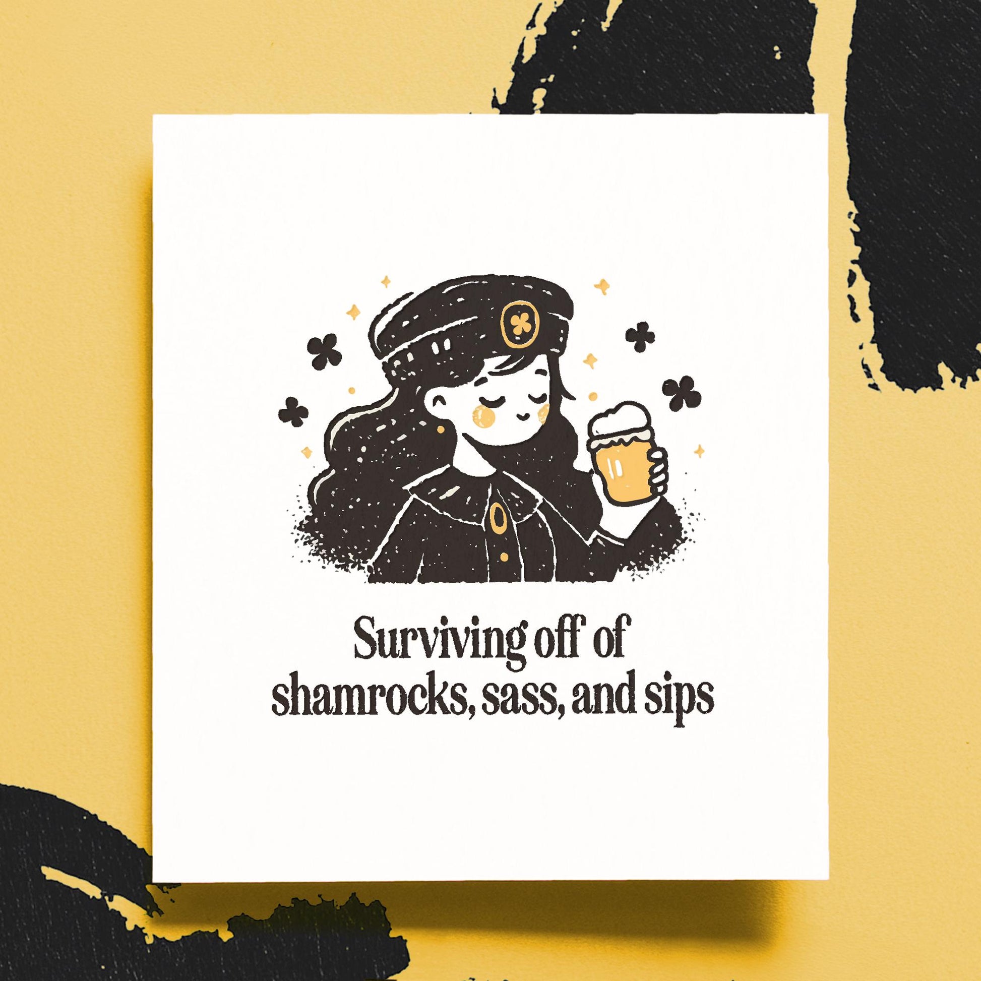 The Sassy Lass St. Patricks Day Card, Funny Greeting, Witty Irish Luck Shamrock Joke Humor, 4 Leaf Clover, Card For Friends, Sass and Sips