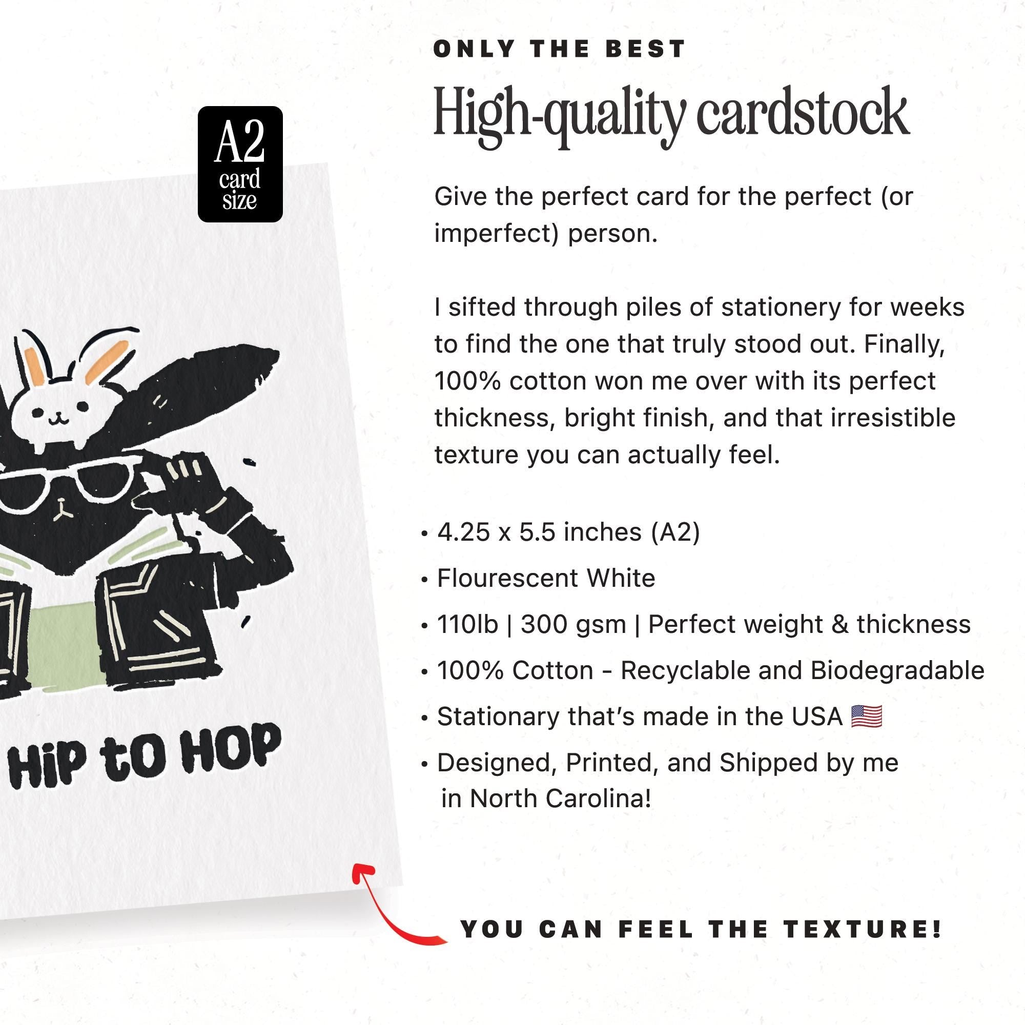 Too Hip to Hop Funny Bunny Greeting Card Cool Hip Hop Easter Card Cute Kawaii Bunny, Fun Rabbit with Shades Illustration Hipster Easter Gift