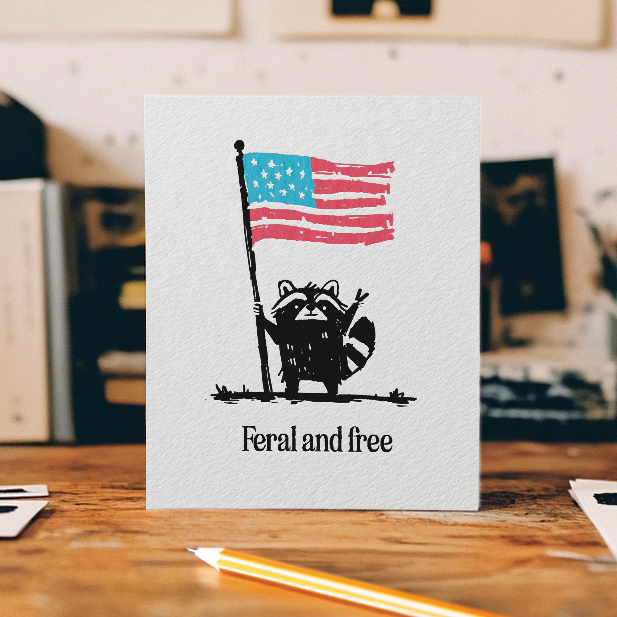 Funny 4th of July Card: Feral Raccoon Patriotic Greeting