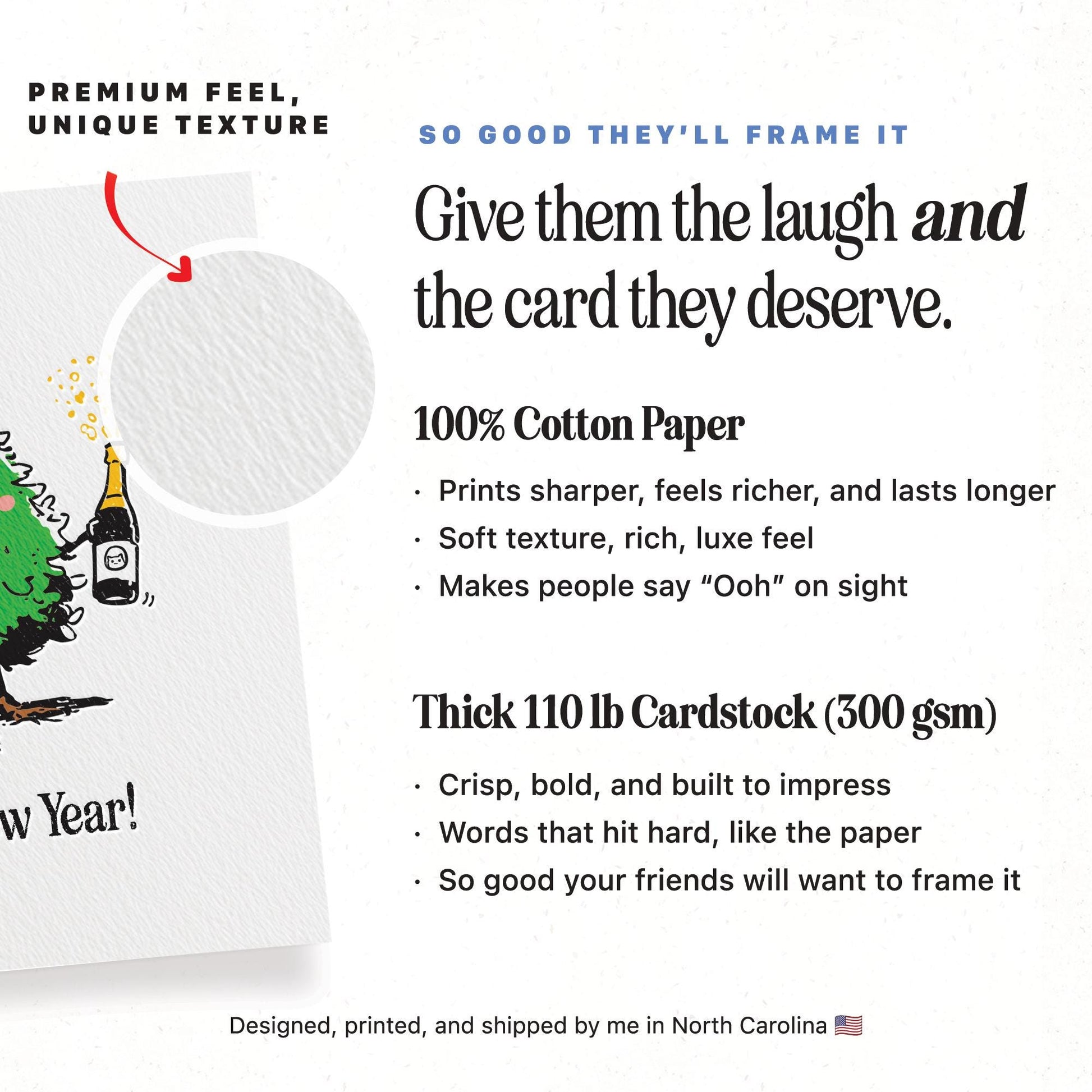 Funny New Year Card, Merry Christmas Tree Greeting, Holiday Champagne Party Stationery Gift for Friends and Family