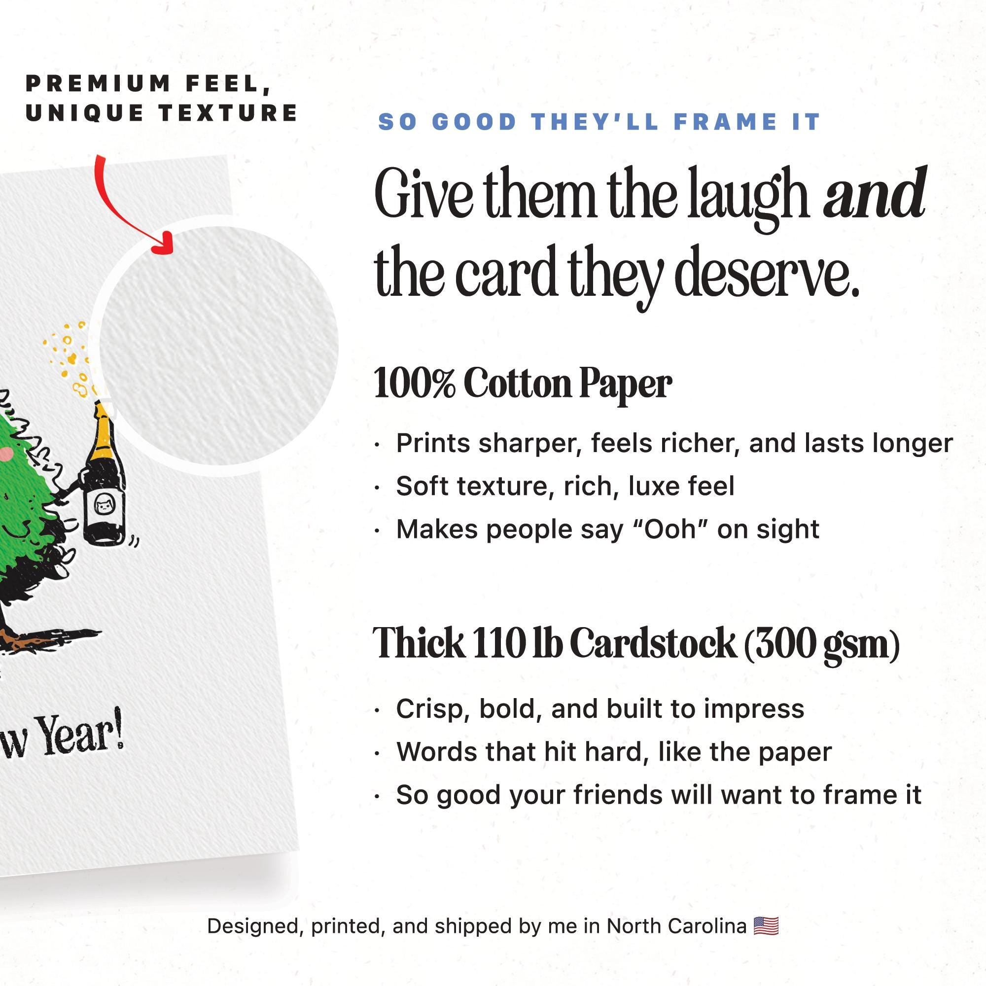 Funny New Year Card, Merry Christmas Tree Greeting, Holiday Champagne Party Stationery Gift for Friends and Family