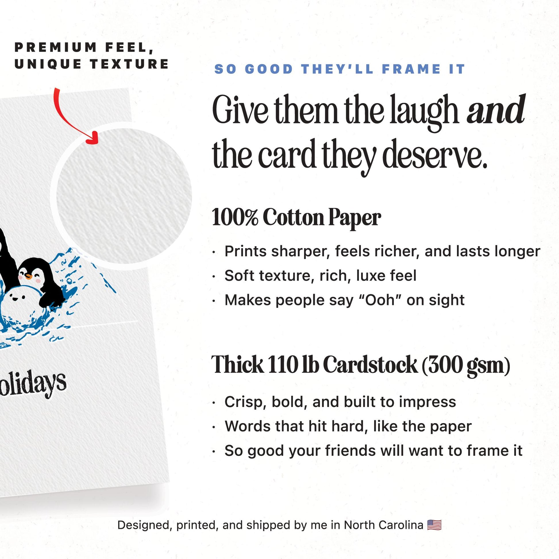 Holiday Card with Penguins and Snowballs, Cute Winter Christmas Greeting, Funny Seasonal Stationery Gift for Friends, Family, and Coworkers